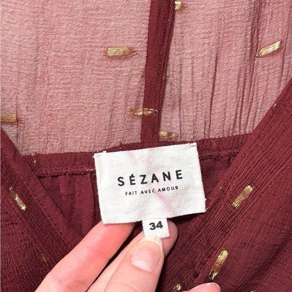 Sezane Stella Long Sleeve Silk-feel Boho Metallic Speckled Mini Dress Brick Red - Picture 8 of 13